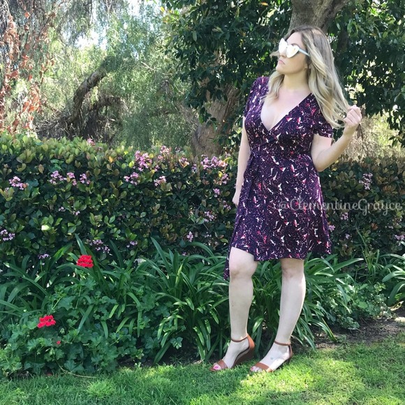 JustFab Blue & Pink Paisley Wrap Dress - Picture 1 of 7